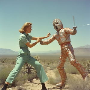 Wall Art: A Female Astronaut Fights With an Alien Android