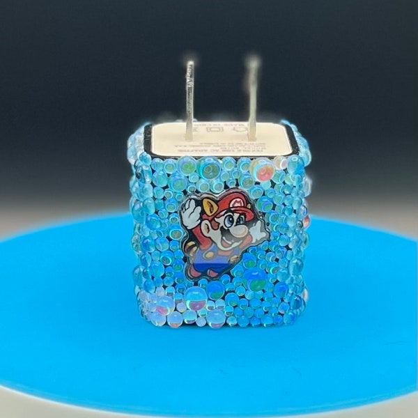 Blinged out wall charger “Mario” USB Wall Charger, iGENJUN 2.4A Dual USB Port Cube Power Plug Adapter Fast Phone Charger *Limited Edition*