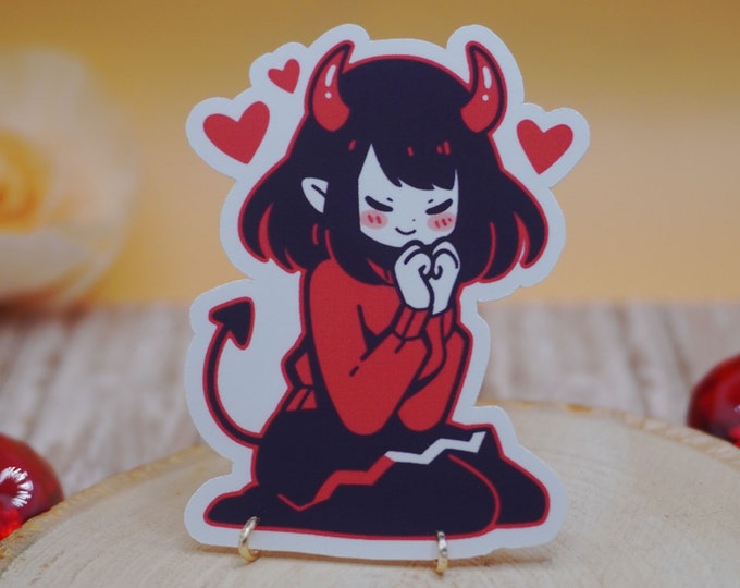 Cute Kawaii Demon Girl Anime Sticker - Valentine's Day Gift - Matte Vinyl - Waterproof - Handmade