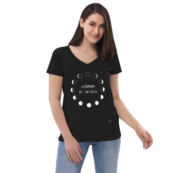 Woman in Motion | Women’s Fitted V-neck Black T-shirt
