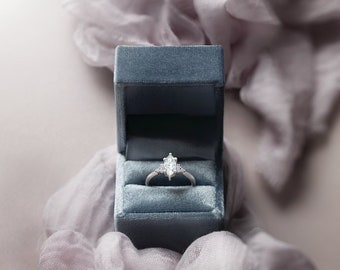 Square Velvet Engagement Ring Box Available In Black, Ivory, Mist, Mulberry, Navy, Olive, Rust , Silver, and Teal