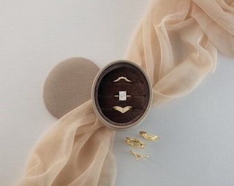 Suede Oval Single, Double, and Triple Wedding Engagement Ring Box