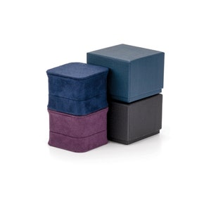 Square Suede Engagement Ring Box Available in Navy and Purple
