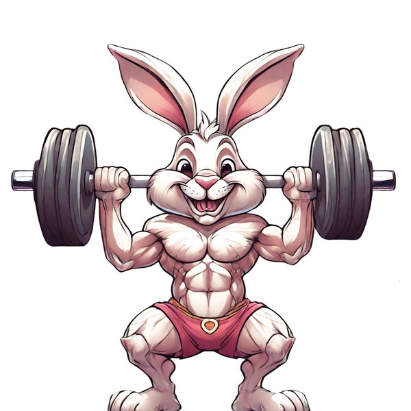 Happy Easter funny Rabbit weightlifting workout PNG and Jpeg digital download,  personal use, gift for, commercial use,workout shirt png