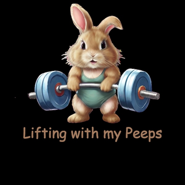 Happy Easter cute Rabbit weightlifting workout PNG and Jpeg digital download, personal use, gift for, commercial use, workout shirt png