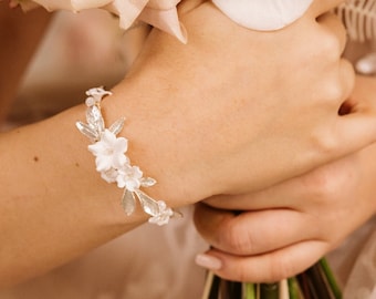 Bracelet de mariée fleurs, bracelet de mariée pour la mariée, bijoux de mariage Boho, cadeau de mariée, bracelet de mariage pour elle