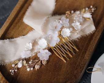 Peigne à cheveux de mariage Boho, postiche de mariée fleurs, accessoires de cheveux rustiques, épingles à fleurs de mariée casque de mariage