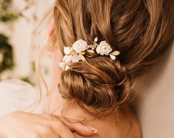 Vintage Wedding Hair Comb with Flowers, Glam Bridal Headpiece, Wedding Hair Accessories, Art Deco Wedding for Bride