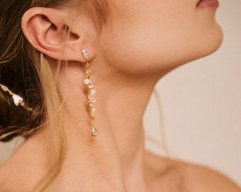 Simple Wedding Earrings, Classic Bridal Earrings, Crystals Earrings, Wedding Earrings Bridesmaid, Gold Wedding Jewelry
