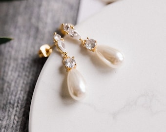 Bridal Pearl Earrings, Diamond Pearl Drop Earrings, Minimalist Pearl Earrings, Earrings for Women, Stud Earrings, Bridesmaid Gift