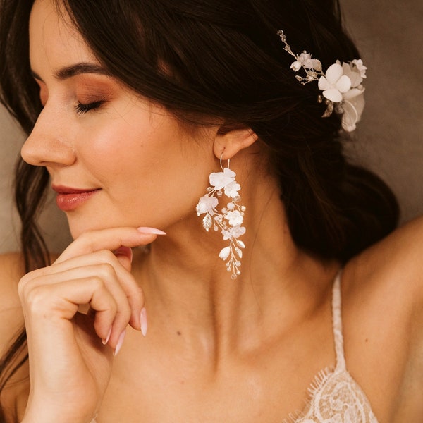 Orecchini di fiori di seta, orecchini da sposa fiori, orecchini da sposa, orecchini da sposa Boho, accessori da sposa Boho, orecchini