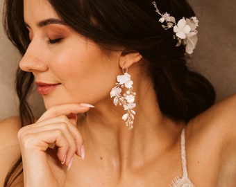 Silk Flower Earrings, Flowers Wedding Earrings, Bridal Earrings, Boho Bridal Earrings, Boho Bridal Accessories,Statement Earrings,Bride Gift