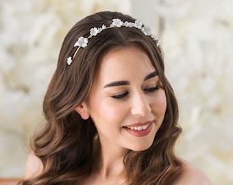 Delicate Flowers Wedding Headband, Bridal Tiara, Boho Wedding Hair Accessories, Wedding Crown, Bridal Headband,  Bridal Halo