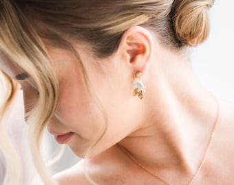 Small Wedding Earrings, Gold Leaf Earrings, Boho Bridal Earrings, Statemant Earrings, Unique Wedding Jewelry, Bridal Gifts