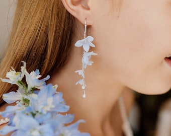 Pendientes de boda azul claro, algo azul para la novia, joyería nupcial floral, accesorios nupciales boho, pendientes de boda boho, pendient