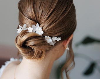 Forcine per capelli da sposa con fiori bianchi, accessori per capelli da sposa, forcine per damigella d'onore, parrucchino da sposa, gioiell