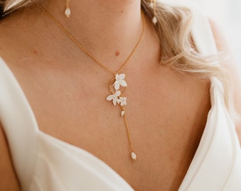 Flowers Wedding Necklace, 925 Sterling Silver Necklace with Flowers, Bridal Necklace, Christmas Gift,Bridesmaid Gift,Delicate Bridal Jewelry