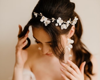 Casque de mariage de fleurs, morceau de cheveux de mariée, bandeau de mariage, accessoires de cheveux de mariée, vigne de cheveux de fleurs
