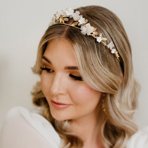 Flowers Wedding Crown, Gold wedding hair accessories, Bridal Halo, Flowers Bridal Headpiece, Wedding Hair piece, Flowers Headband image 1