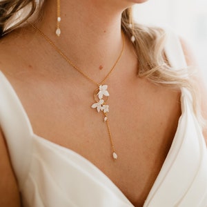 Collier de mariage de fleurs, collier en argent sterling 925 avec fleurs, collier de mariée, cadeau de Noël, cadeau de demoiselle d’honneur