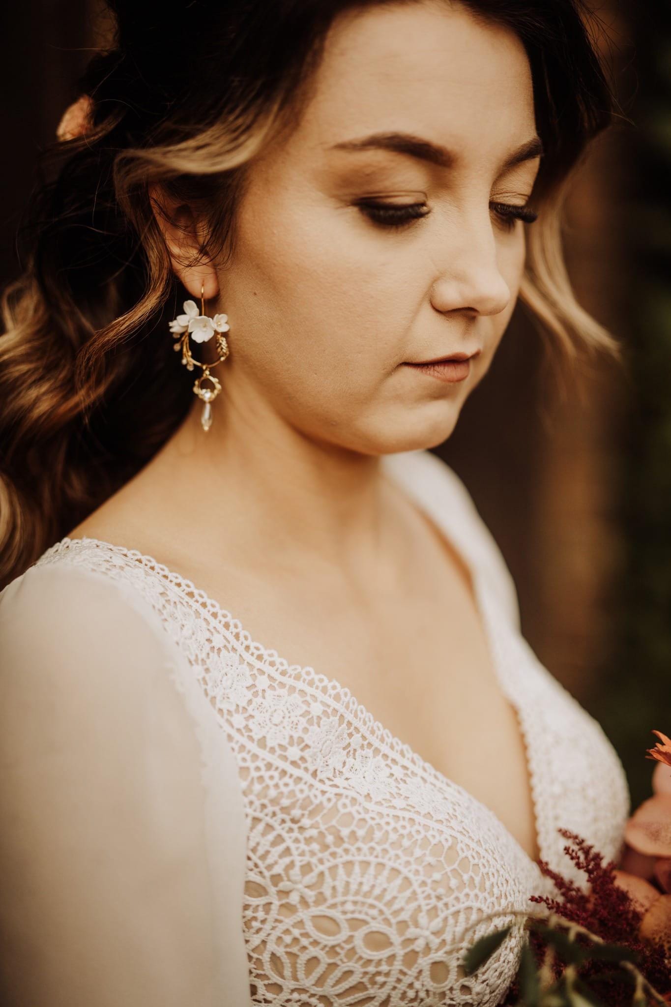 Glamour Wedding Earrings, Elegant Bridal Jewelry, Delicate Flowers Earrings, Boho Bridal Earrings, Long Earrings, Wedding Jewelry