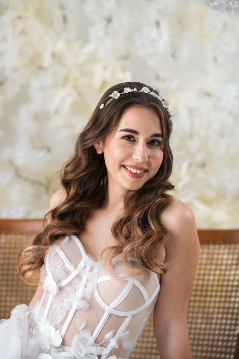 Delicate Flowers Wedding Headband, Bridal Tiara, Boho Wedding Hair Accessories, Wedding Crown, Bridal Headband, Bridal Halo image 7