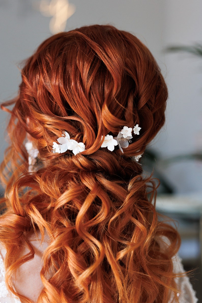 White Flowers Wedding Hair Pins, Bridal Hair Accessories, Bridesmaid Hairpins, Wedding Hairpiece, Bridal Hair Jewellery, Wedding Hair Clip image 7