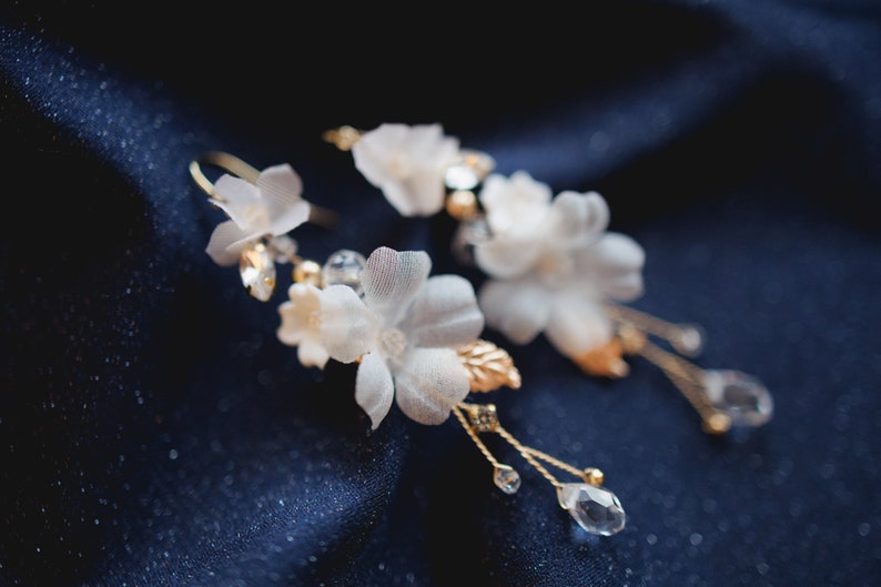 Wedding Earrings, Silk Flowers Earrings, Dangle Bridal Earrings, Wedding Earrings for Brides, Boho Floral Earrings, Wedding Accessories image 7