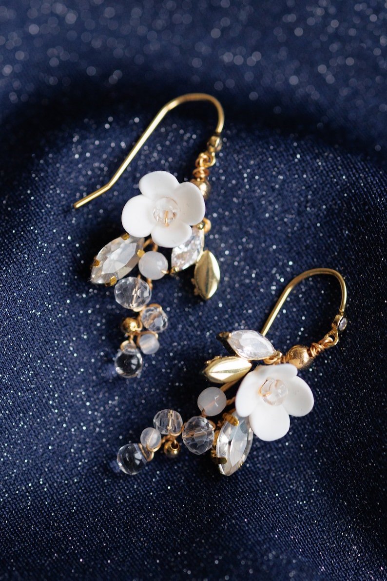 Small Wedding Earrings, Romantic Earrings, Handmade Earrings with Flowers, Delicate Bridal Jewelry, Handmade Jewelry, Boho Bridal Earrings image 8