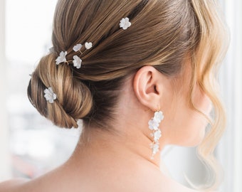 Forcine per capelli da sposa con fiori bianchi, gioielli per capelli da sposa, accessori da sposa con fiori, forcine per damigella d'onore