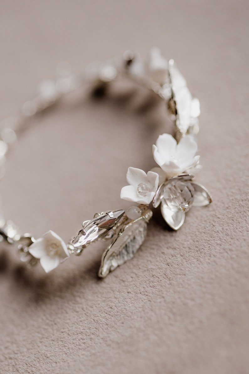 Bracelet de mariée feuille, bracelet de mariage fleurs, bijoux de mariage Boho, bracelet délicat pour cadeau, bracelet de mariée Boho image 4