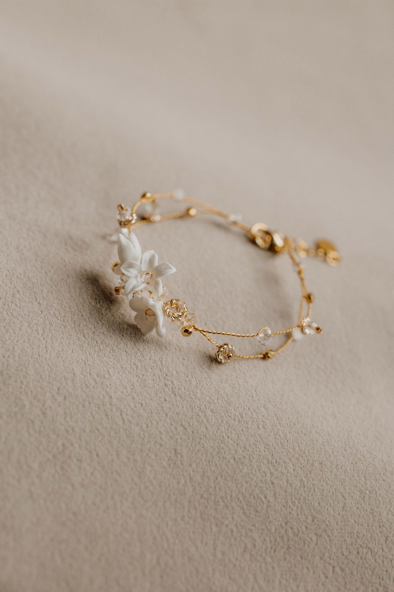 Delicate Wedding Bracelet, Bridal Bracelet for Bride, Boho Wedding Jewelry, Flowers Bracelet for Gift, Wedding Bracelet image 5