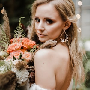 Boho Bridal Earrings, Flowers Big Earrings, Boho Bridal Accessories,  Boho Bridal Jewelry, Floral Earrings, Wedding Earrings Flowers