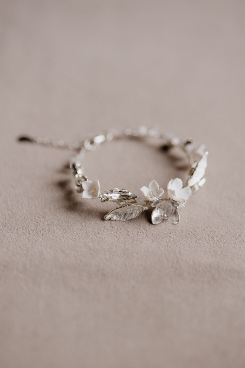 Bracelet de mariée feuille, bracelet de mariage fleurs, bijoux de mariage Boho, bracelet délicat pour cadeau, bracelet de mariée Boho image 2