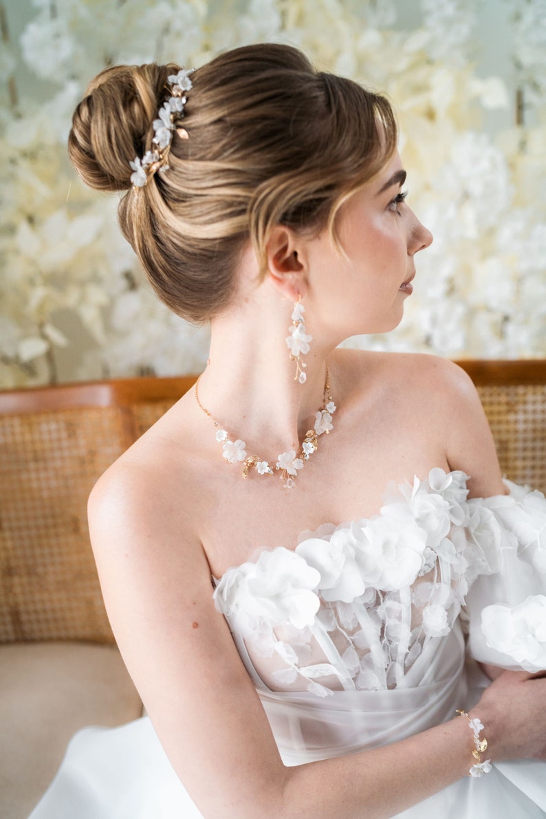 Wedding Earrings, Silk Flowers Earrings, Dangle Bridal Earrings, Wedding Earrings for Brides, Boho Floral Earrings, Wedding Accessories image 8