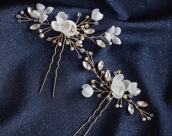 Horquillas de boda con flores de seda, accesorios para el cabello de novia, joyas para el cabello de novia, horquillas para damas de honor