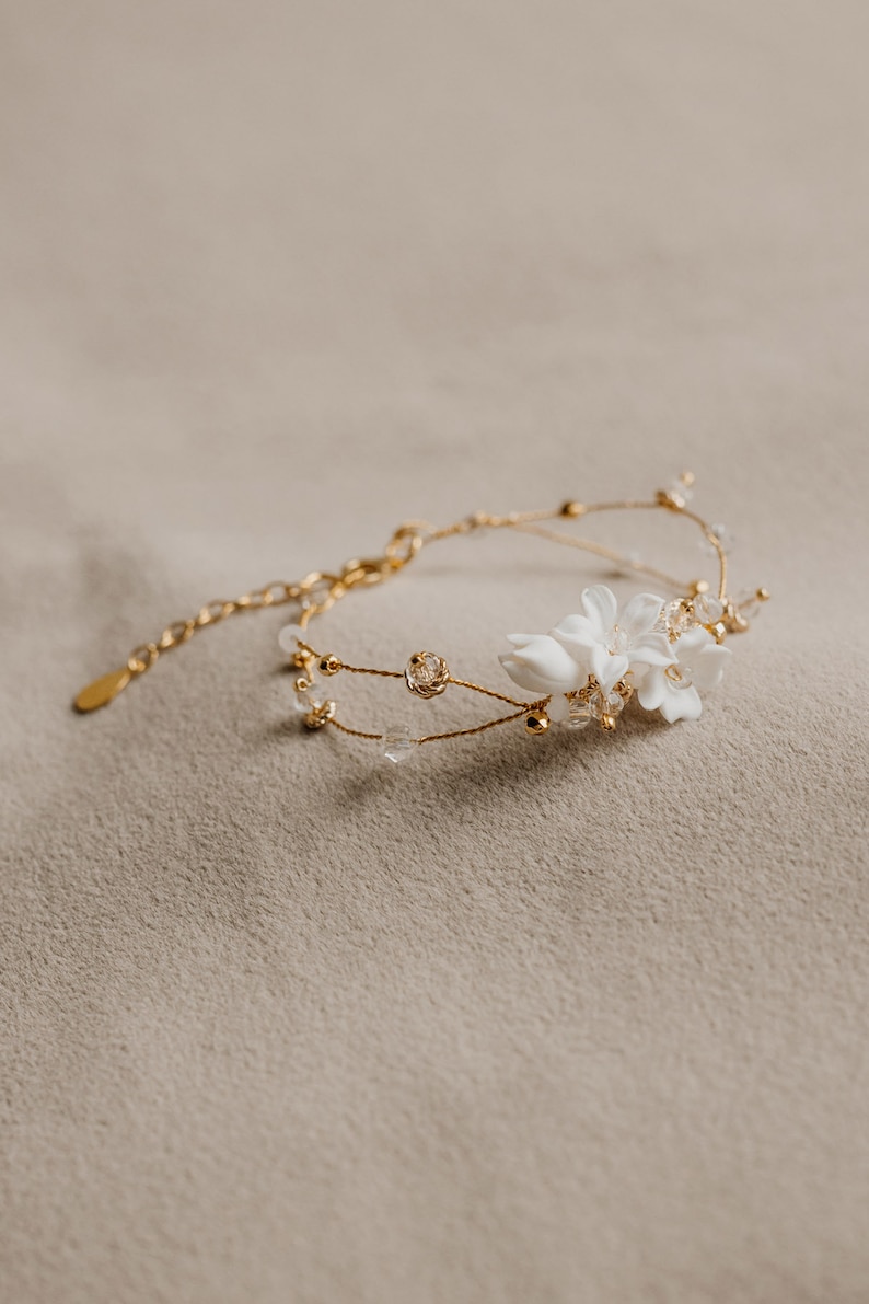 Delicate Wedding Bracelet, Bridal Bracelet for Bride, Boho Wedding Jewelry, Flowers Bracelet for Gift, Wedding Bracelet image 7