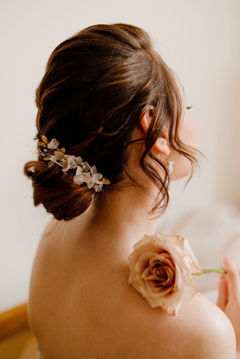 Wedding Hair Comb with Silk Flowers, Bridal Hair Accessories, Flowers Wedding Hair piece, Wedding Hair Flowers, Bridal Headpiece image 2