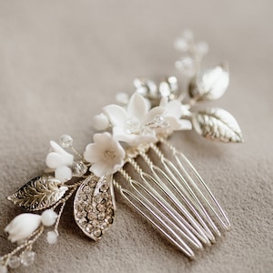 Wedding Floral Hair Comb, Rustic Hair Comb, Flowers Wedding Hair piece, Wedding Hair Flowers, Bridal Headpiece, Silver Hair Comb image 9