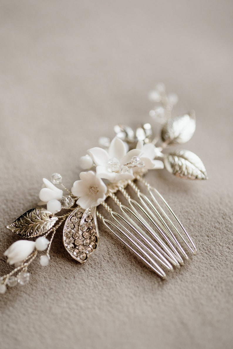 Wedding Floral Hair Comb, Rustic Hair Comb, Flowers Wedding Hair piece, Wedding Hair Flowers, Bridal Headpiece, Silver Hair Comb image 9