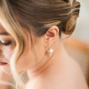 Small Wedding Earrings, Romantic Earrings, Handmade Earrings with Flowers, Delicate Bridal Jewelry, Handmade Jewelry, Boho Bridal Earrings image 3