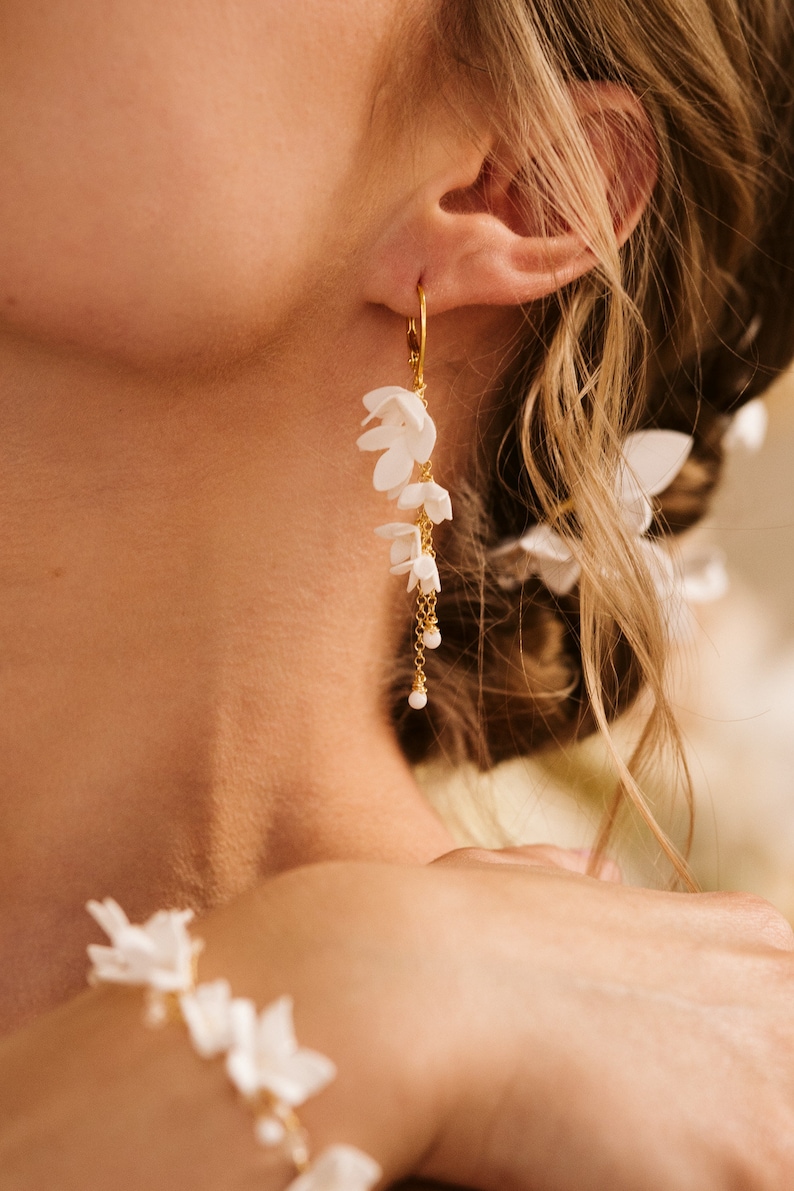 Flower Earrings, Statement Earrings, Boho Bridal Accessories, Boho Bridal Earrings, Bridal Earrings, Wedding Jewelry image 3