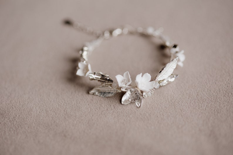 Bracelet de mariée feuille, bracelet de mariage fleurs, bijoux de mariage Boho, bracelet délicat pour cadeau, bracelet de mariée Boho image 5