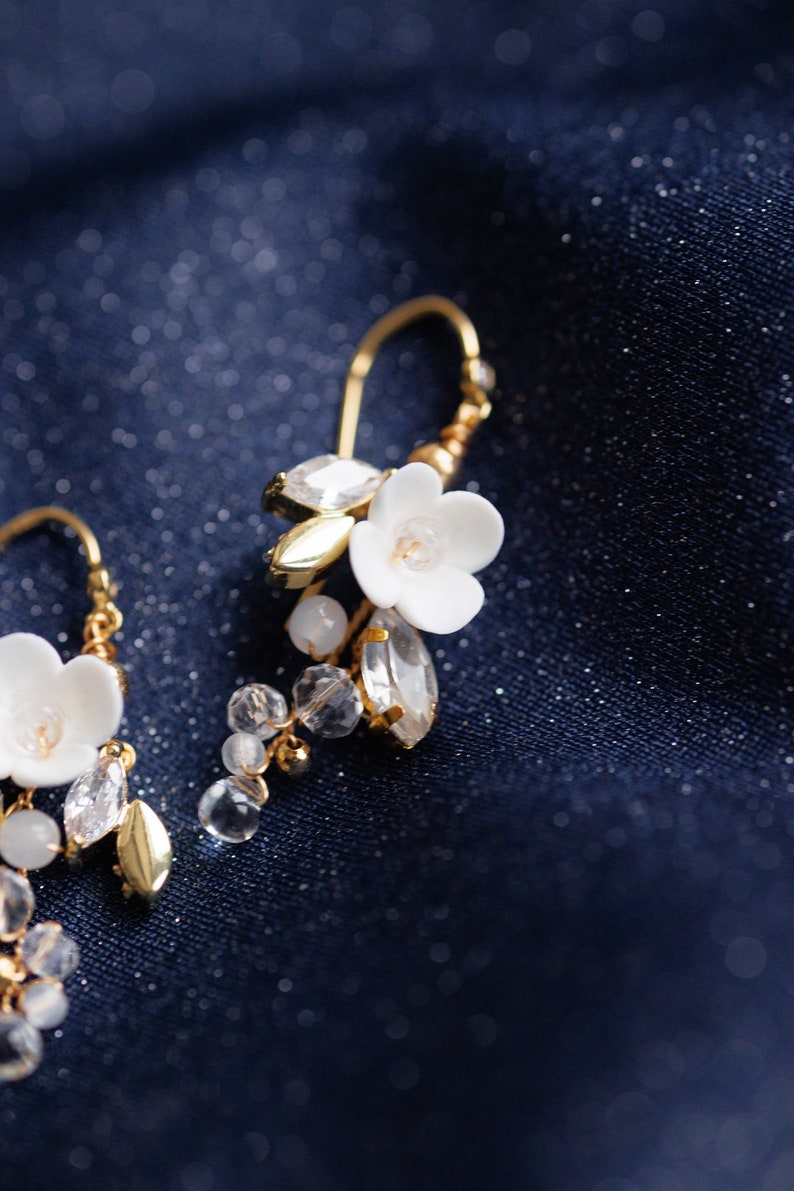 Small Wedding Earrings, Romantic Earrings, Handmade Earrings with Flowers, Delicate Bridal Jewelry, Handmade Jewelry, Boho Bridal Earrings image 5