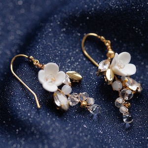 Small Wedding Earrings, Romantic Earrings, Handmade Earrings with Flowers, Delicate Bridal Jewelry, Handmade Jewelry, Boho Bridal Earrings image 1