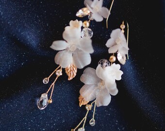 Pendientes de boda, Pendientes de flores de seda, Pendientes nupciales colgantes, Pendientes de boda para novias, Pendientes florales boho