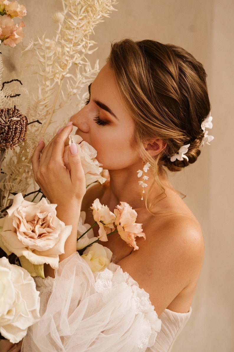 Flower Earrings, Statement Earrings, Boho Bridal Accessories, Boho Bridal Earrings, Bridal Earrings, Wedding Jewelry image 1