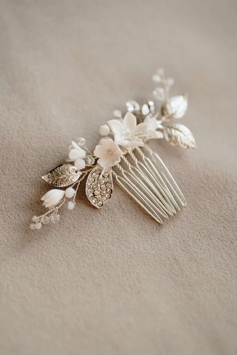 Wedding Floral Hair Comb, Rustic Hair Comb, Flowers Wedding Hair piece, Wedding Hair Flowers, Bridal Headpiece, Silver Hair Comb image 10