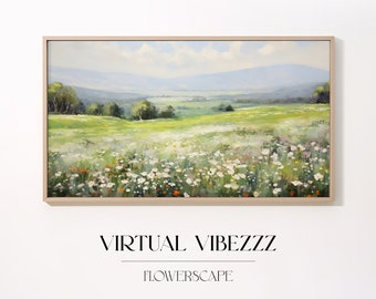 Samsung TV Art: Flowerscape Spring 4 | Vintage Oil Painting Download | Floral | Soft Pastel Landscape | Summer Wildflowers | TV Frame