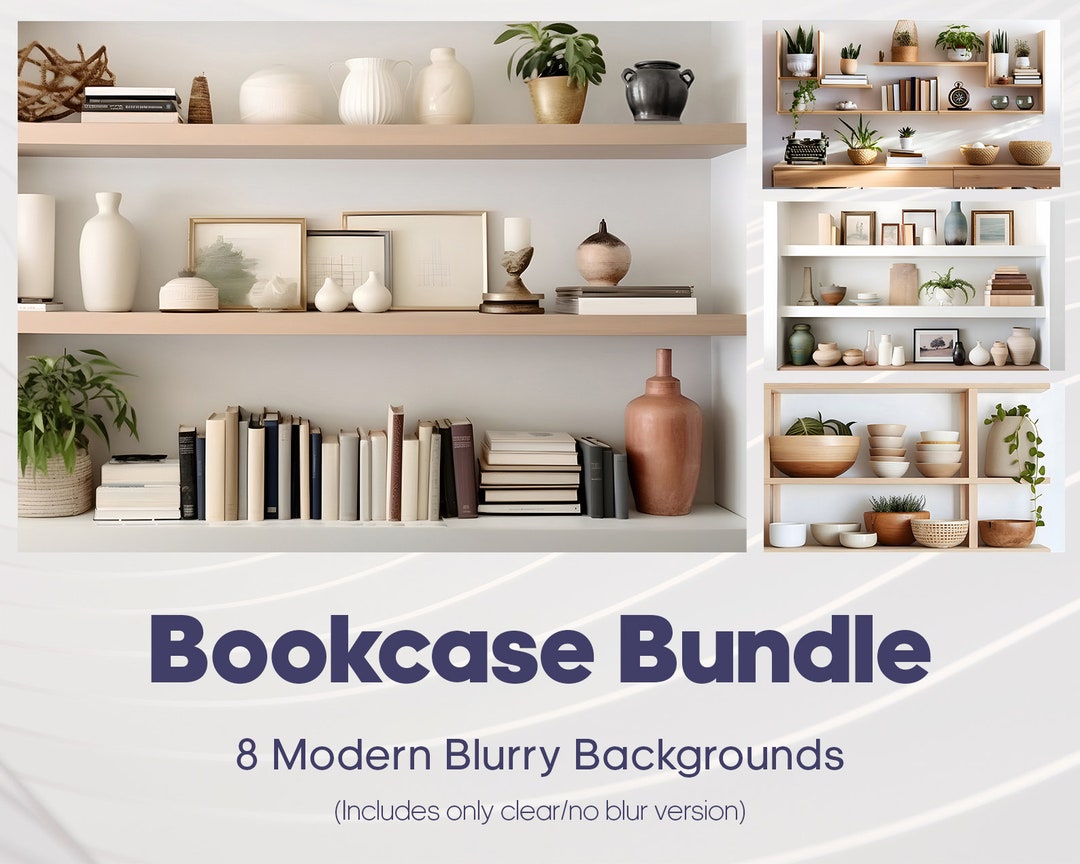 Bookcase Zoom Background BUNDLE 8 Backgrounds Blur & No Blur Virtual Background Bookshelf